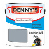 Denny's Emulsion Paint For Ceilings Colour- Tranquil Ocean Lagoon Blue - Matte Low-Splatter Stain-Hide Bright