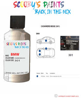 Bmw 3 Series Cashmere Beige Paint code location sticker 301 Touch Up Paint Scratch Stone Chip