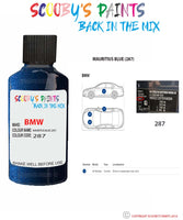 Bmw X3 Mauritius Blue Paint code location sticker 287 Touch Up Paint Scratch Stone Chip Kit