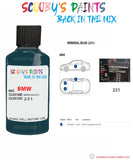 Bmw 3 Series Mineral Blue Paint code location sticker 231 Touch Up Paint Scratch Stone Chip