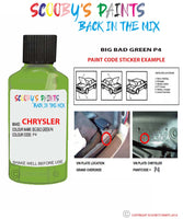 paint code location sticker for Chrysler 300 Series Satin Jade Green Code: P4 Car Touch Up Paint