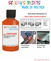 paint code location sticker for Chrysler Alliance Big Bad Orange Code: P3 Car Touch Up Paint