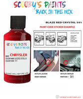 paint code location sticker for Chrysler Caravan Blaze Red Crystal Code: 591 Car Touch Up Paint