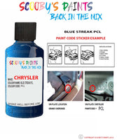 paint code location sticker for Chrysler Caravan Blue Streak Code: Pcl Car Touch Up Paint