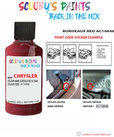 paint code location sticker for Chrysler Vision Bordeaux Red Code: Ac10848 Car Touch Up Paint