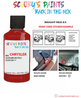 paint code location sticker for Chrysler Plymouth Bright Red Code: E5 Car Touch Up Paint