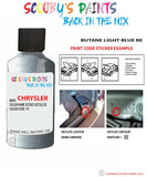 paint code location sticker for Chrysler Caravan Butane Light Blue Code: Be Car Touch Up Paint