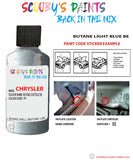 paint code location sticker for Chrysler Sebring Convertible Butane Light Blue Code: Be Car Touch Up Paint