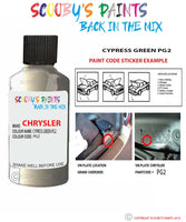 paint code location sticker for Chrysler Caravan Cypress Green Code: Pg2 Car Touch Up Paint