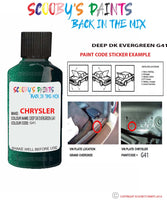 paint code location sticker for Chrysler Sebring Deep Dk Evergreen Code: G41 Car Touch Up Paint
