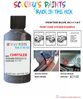 paint code location sticker for Chrysler Sebring Pewter Blue Code: Ac11187 Car Touch Up Paint