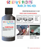 paint code location sticker for Chrysler Sebring Pewter Blue Code: Ac11187 Car Touch Up Paint