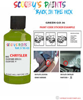 paint code location sticker for Chrysler Plymouth Green Go Code: J6 Car Touch Up Paint