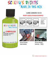 paint code location sticker for Chrysler Alliance Lime Green Code: 7610 Car Touch Up Paint