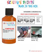 paint code location sticker for Chrysler Plymouth Vitamin C Orange Code: K2 Car Touch Up Paint
