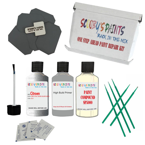 CITROEN GRIS COOL SILVER Paint Code A31/KTS/M09S Touch Up Paint Repair Detailing Kit