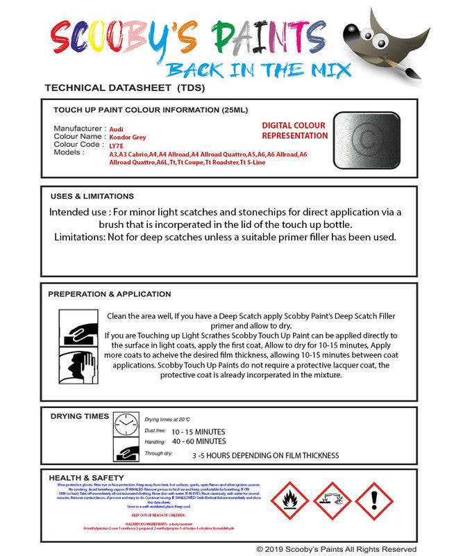 Paint For Audi A3 Cabrio Kondor Grey Code Ly7E Touch Up Paint Scratch ...