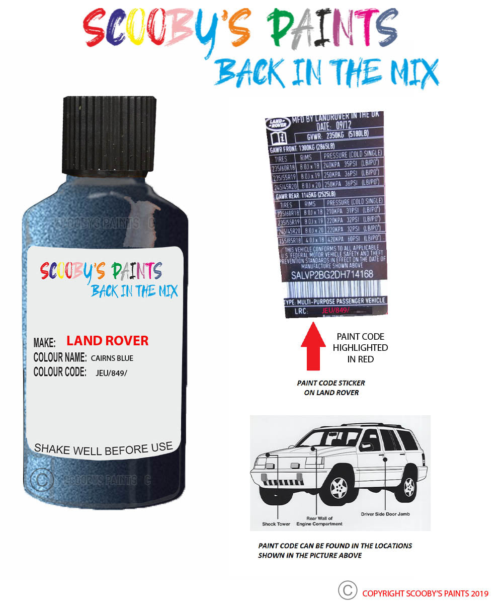 Paint Suitable for Land Rover Defender Cairns Blue Code Jeu 849 Touch ...