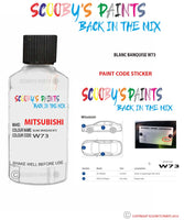 Mitsubishi Outlander Blanc Banquise paint code location sticker plate W73 Touch Up Paint