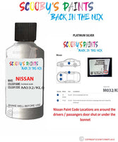 Nissan Pathfinder Platinum Silver colour code location sticker M032/Kl0/ Touch Up Paint