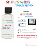 Nissan Micra Polar White colour code location sticker Qm1 Touch Up Paint