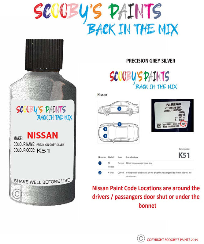 Kav Color Code Paint For Nissan Navara Precision Grey Silver Code K51 Touch Up Paint ...