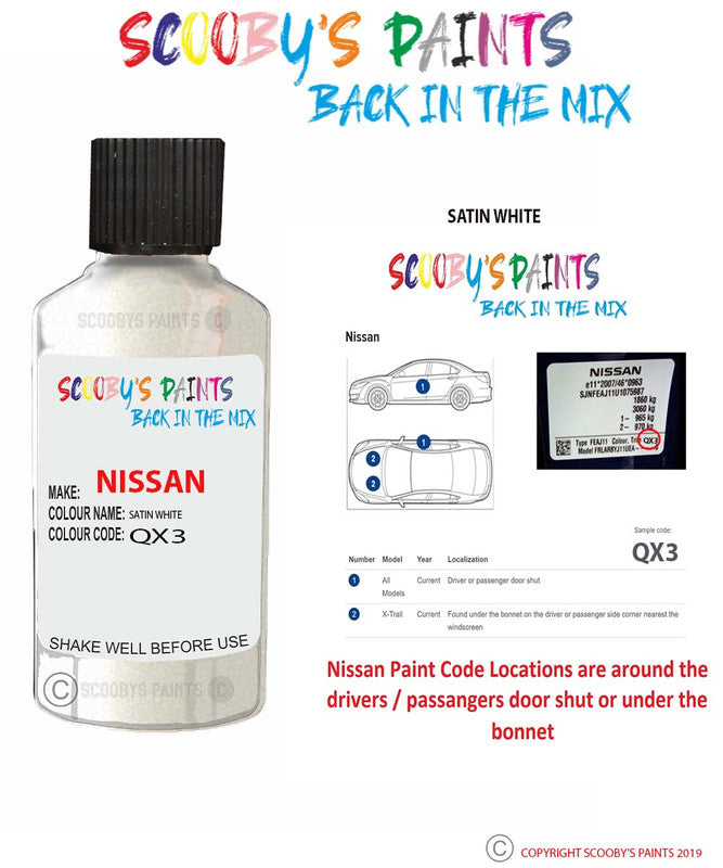 Paint For Nissan Xtrail Satin White Code Qx3 Touch Up Paint Scratch St ...