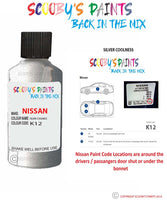 Nissan Xtrail Silver Coolness colour code location sticker K12 Touch Up Paint