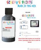 Nissan Pathfinder Steel Grey colour code location sticker K50 Touch Up Paint