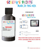 Nissan Pulsar Storm Dark Grey colour code location sticker Kbd Touch Up Paint