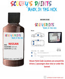 Nissan Micra Brown Dune colour code location sticker C15 Touch Up Paint