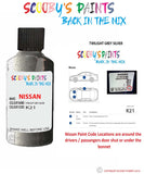 Nissan Pathfinder Twilight Grey Silver colour code location sticker K21 Touch Up Paint