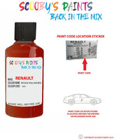 renault clio rouge volcan red code location sticker d75 touch up paint 2004 2009