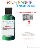 renault megane vert vertigo green code location sticker 901 touch up paint 1999 2004