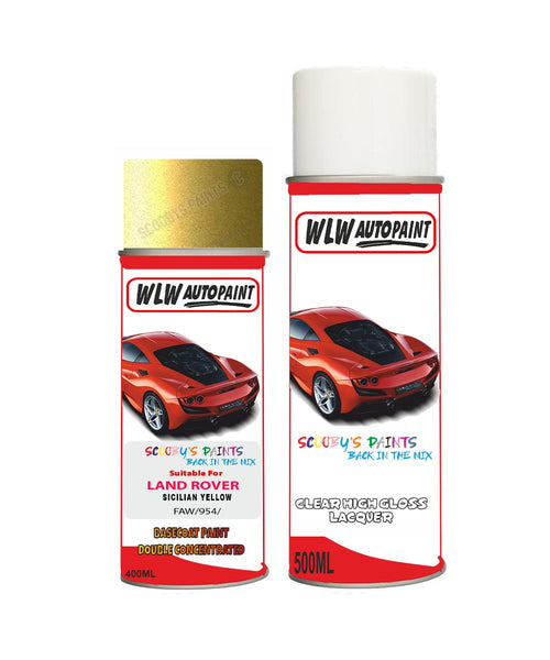 land rover range rover evoque sicilian yellow aerosol spray car paint can with clear lacquer faw 954Body repair basecoat dent colour