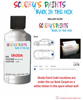 SKODA ROOMSTER BRILLIANT SILVER paint location sticker Code LA7W