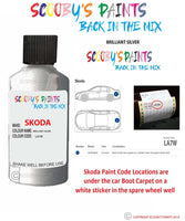 SKODA FABIA BRILLIANT SILVER paint location sticker Code LA7W