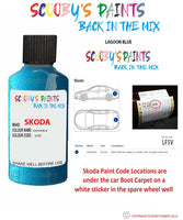 SKODA FABIA LAGOON BLUE paint location sticker Code LF5V