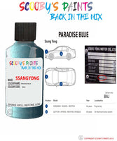 ssangyong kyron paradise blue baj Scratch score repair paint