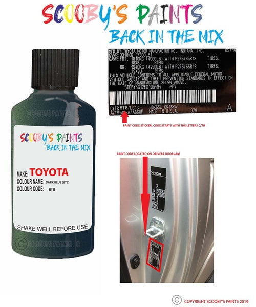 Paint For Toyota Corolla Dark Blue Code 8T8 Touch Up Paint Scratch Sto ...